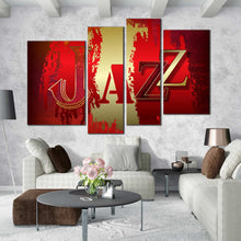 Load image into Gallery viewer, jazz musical abstract on red gold background art canvas print 
