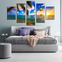 Load image into Gallery viewer, kailua ocean canvas wall art hawaii yellow sunset ocean 5 piece multiple canvas colorful lanikai beach canvas print For Bedroom
