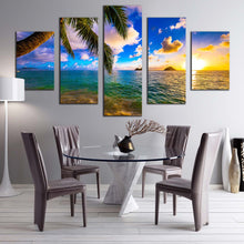Load image into Gallery viewer, kailua ocean canvas wall art hawaii yellow sunset ocean 5 piece multiple canvas colorful lanikai beach canvas print In Dining Room
