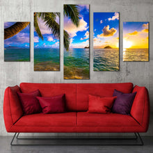 Load image into Gallery viewer, kailua ocean canvas wall art hawaii yellow sunset ocean 5 piece multiple canvas colorful lanikai beach canvas print For Living room
