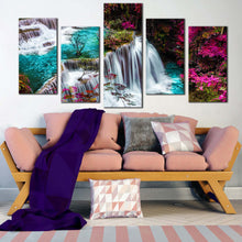 Load image into Gallery viewer, kanchanabur waterfall canvas wall arthuai mae khamin waterfall forest canvas print thailand colorful waterfall scenery 5 piece canvas In Living Room
