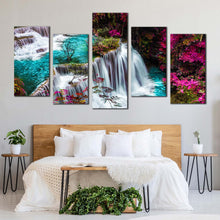 Load image into Gallery viewer, kanchanabur waterfall canvas wall arthuai mae khamin waterfall forest canvas print thailand colorful waterfall scenery 5 piece canvas For Your Bedroom
