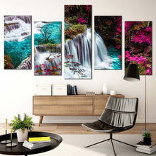 Load image into Gallery viewer, kanchanabur waterfall canvas wall arthuai mae khamin waterfall forest canvas print thailand colorful waterfall scenery 5 piece canvas For Living Room
