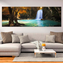 Load image into Gallery viewer, kanchanaburi  waterfall  canvas  wall  art  beautiful  blue  waterfall  scenery  wide  canvas  thailand  orange  trees  forest  1  piece  canvas  print For Living Room
