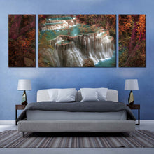 Load image into Gallery viewer, kanchanaburi  waterfall  canvas  wall  art  thailand  huay  mae  khamin  waterfall  canvas  set  beautiful  colorful  waterfall  scenery  3  piece  canvas  print For Bedroom
