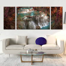 Load image into Gallery viewer, kanchanaburi  waterfall  canvas  wall  art  thailand  huay  mae  khamin  waterfall  canvas  set  beautiful  colorful  waterfall  scenery  3  piece  canvas  print For Living Room
