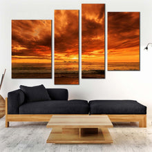 Load image into Gallery viewer, karon beach canvas wall art phuket ocean 4 piece canvas print thailand orange yellow cloudy ocean multi canvas artwork for living room
