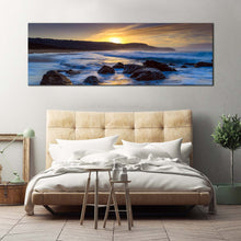 Load image into Gallery viewer, killcare  beach  canvas  print  yellow  sunset  ocean  rocks  canvas  artwork  australia  blue  ocean  1  piece  canvas  wall  art For Bedroom
