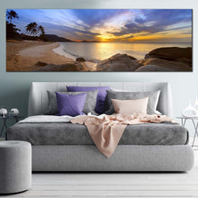 Load image into Gallery viewer, lamai  beach  canvas  wall  art  thailand  yellow  sunset  ocean  panoramic  canvas  print  brown  koh  samui  island  wide  canvas For Bedroom
