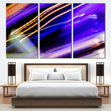 Load image into Gallery viewer, light trail canvas wall art blue orange abstract city lights 3 piece canvas print digital bright art multi canvas For Bedroom
