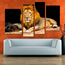 Load image into Gallery viewer, lion animal canvas wall art lion animal 4 piece canvas print yellow orange lion looking multi canvas artwork for your living room 
