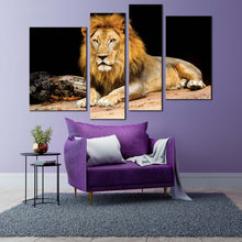 Load image into Gallery viewer, lion animal canvas wall art lion animal 4 piece canvas print yellow orange lion looking multi canvas artwork
