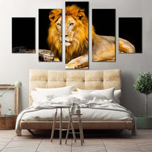 Load image into Gallery viewer, lion looking canvas print yellow orange lion portrait 5 piece canvas wall art lion animal canvas set For Bedroom
