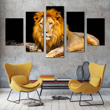 Load image into Gallery viewer, lion looking canvas print yellow orange lion portrait 5 piece canvas wall art lion animal canvas set For Living Room
