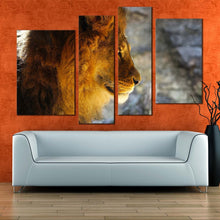 Load image into Gallery viewer, lion profile canvas print yellow orange lion head 4 piece canvas wall art wild cat animal multiple canvas for your living room 
