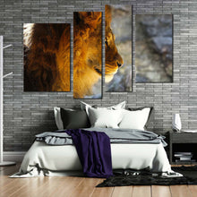 Load image into Gallery viewer, lion profile canvas print yellow orange lion head 4 piece canvas wall art wild cat animal multiple canvas
