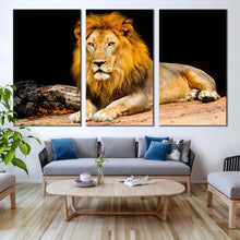 Load image into Gallery viewer, lion sitting canvas wall art yellow orange lion animal portrait 3 piece canvas king of the jungle canvas print For Your Living Room
