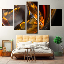 Load image into Gallery viewer, liquor drink canvas wall art yellow whiskey ice cube 5 piece canvas print abstract liquor glass multi canvas artwork For Bedroom
