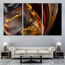 Load image into Gallery viewer, liquor glass canvas wall art elegant abstract whisky multiple canvas yellow liquor drink ice cube 3 piece canvas print For Living Room
