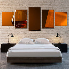 Load image into Gallery viewer, liquor glass canvas wall art orange piano warmth canvas print brandy glass brown piano 5 piece canvas For Bedroom
