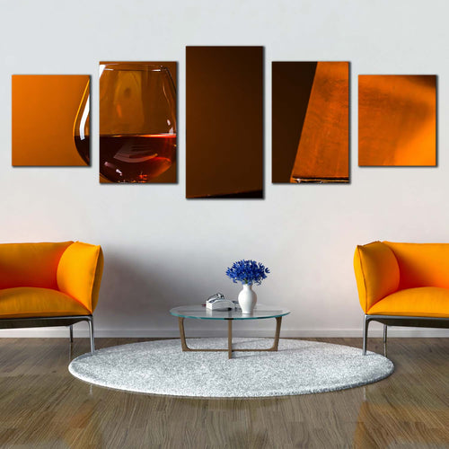 liquor glass canvas wall art orange piano warmth canvas print brandy glass brown piano 5 piece canvas For Living room