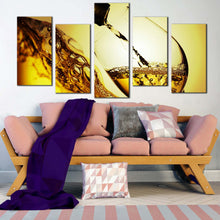 Load image into Gallery viewer, liquor glass canvas wall art yellow wine glass close up 5 piece canvas print white wine pouring canvas set For Living Room
