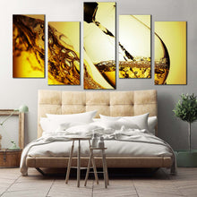 Load image into Gallery viewer, liquor glass canvas wall art yellow wine glass close up 5 piece canvas print white wine pouring canvas set For Bedroom
