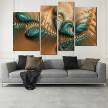 Load image into Gallery viewer, Embossed Abstract Canvas Wall Art, Green Fractal on Leather Canvas Print, Brown 4 Piece Canvas, Modern Brown Green Multi Canvas Artwork for living room
