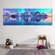 Load image into Gallery viewer, lofoten  islands  canvas  wall  art  white  winter  mountains  canvas  print  blue  sky  northern  lights  ocean  1  piece  canvas For Living Room
