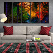 Load image into Gallery viewer, lonely path through forest 5 panel canvas print In Living room
