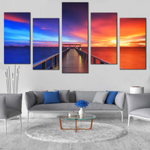Load image into Gallery viewer, long pier timber seascape sunset 5 piece canvas prints For Living Room
