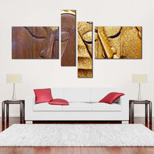 Load image into Gallery viewer, lord buddha canvas print brown yellow buddha faces 4 piece canvas wall art buddha close up multiple canvas For Living room
