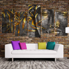 Load image into Gallery viewer, lord buddha canvas wall art brown wat phra singh temple 4 piece multiple canvas gold peaceful buddha statue canvas print For Living room
