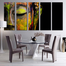 Load image into Gallery viewer, lord buddha canvas wall art colorful buddha meditation 5 piece multi canvas artwork buddha face close up canvas print For Dining Room
