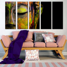 Load image into Gallery viewer, lord buddha canvas wall art colorful buddha meditation 5 piece multi canvas artwork buddha face close up canvas print For Living Room
