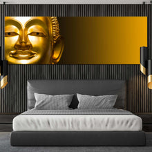 Load image into Gallery viewer, lord  buddha  canvas  wall  art  gold  buddha  mind  and  soul  1  piece  canvas  yellow  background  buddha  canvas  print In Bedroom
