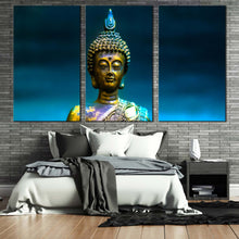 Load image into Gallery viewer, lord buddha canvas wall art golden buddha statue 3 piece canvas print buddha meditation multi canvas For Bedroom
