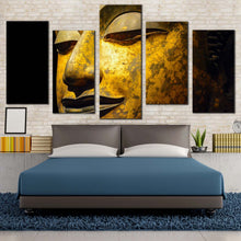 Load image into Gallery viewer, lord buddha canvas wall art grey buddha close up 5 piece canvas set yellow buddha face canvas print For Bedroom
