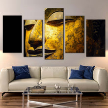 Load image into Gallery viewer, lord buddha canvas wall art grey buddha close up 5 piece canvas set yellow buddha face canvas print For Living Room
