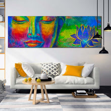Load image into Gallery viewer, lord  buddha  canvas  wall  art  head  of  buddha  digital  canvas  artwork  colorful  buddha  panoramic  canvas  print For Living Room
