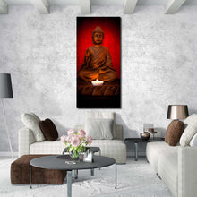 Load image into Gallery viewer, lord  buddha  canvas  wall  art  red  background  mind  soul  buddha  canvas  artwork  orange  blessing  buddha  vertical  canvas  print In Living Room
