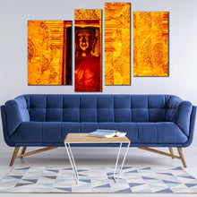 Load image into Gallery viewer, lord buddha canvas wall art yellow buddhist temple multiple canvas gold buddha statue 4 piece canvas print for living room
