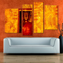 Load image into Gallery viewer, lord buddha canvas wall art yellow buddhist temple multiple canvas gold buddha statue 4 piece canvas print for your living room 
