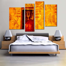 Load image into Gallery viewer, lord buddha canvas wall art yellow buddhist temple multiple canvas gold buddha statue 4 piece canvas print
