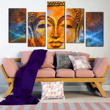 Load image into Gallery viewer, lord buddha canvas wall art yellow gold buddha canvas set buddha meditation 5 piece canvas print In Living Room
