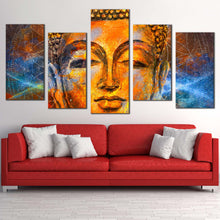 Load image into Gallery viewer, lord buddha canvas wall art yellow gold buddha canvas set buddha meditation 5 piece canvas print For Your Living room
