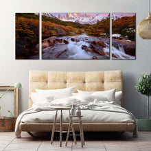 Load image into Gallery viewer, los glaciares canvas wall art white fitz roy mountain sunset 3 piece canvas print argentina landscape waterfall green forest canvas set For Your Bedroom
