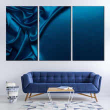 Load image into Gallery viewer, luxurious abstract canvas print blue elegant abstract wavy folds 3 piece canvas wall art abstract background luxury multi canvas In Living Room
