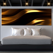 Load image into Gallery viewer, luxury  abstract  canvas  wall  art  gold  3d  illustration  panoramic  canvas  black  abstract  digital  artwork  print In Bedroom
