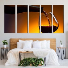 Load image into Gallery viewer, luxury cognac canvas wall art black bottle cognac poured canvas print red cognac 5 piece multi canvas artwork For Bedroom
